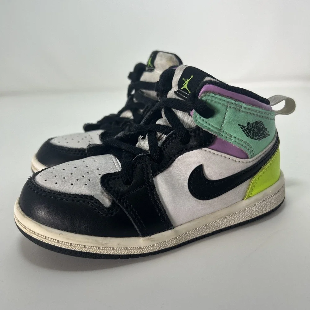 Nike Air Jordan 1 Mid Pastel Black Toe Toddler Shoes Sneakers Sz 8C 640735-175‎